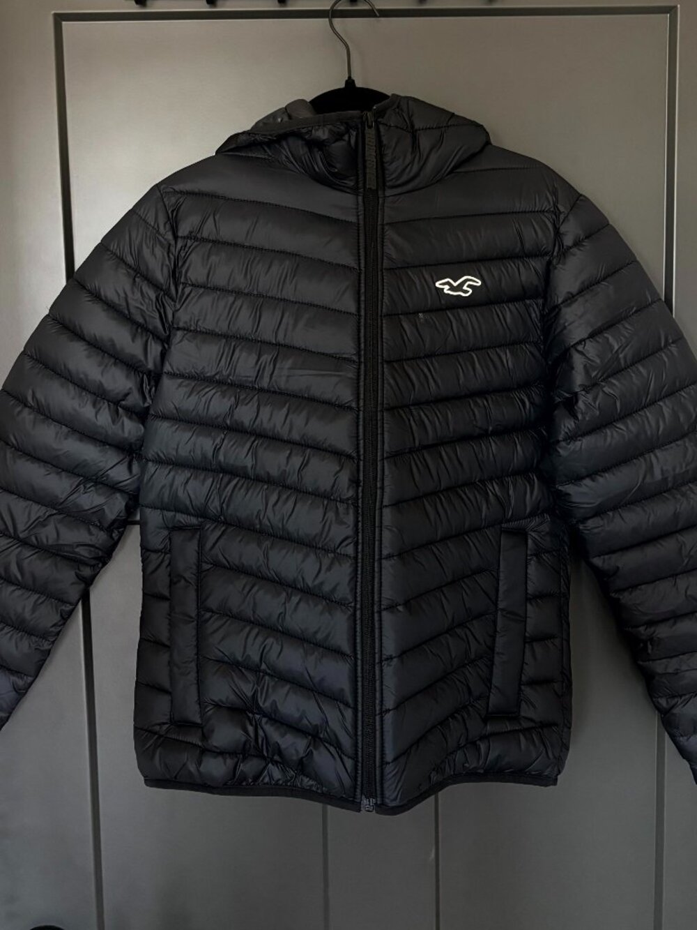 Hollister Black Puffer Jacket Lightweight Quilted Zip Up